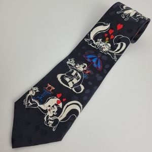 Vintage 1993 Looney Tunes Mania 100% Silk Mens Neck Tie Pepe Le Pew Warner Bros